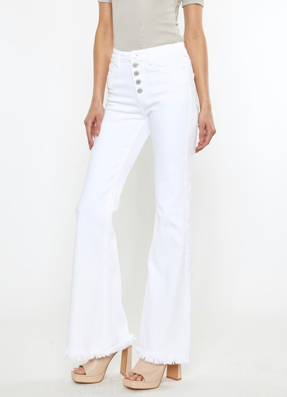 KanCan Chalene High Rise White Flares
