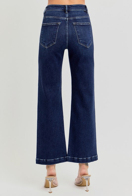 Risen Tummy Control High Rise Crop Wide Leg Denim