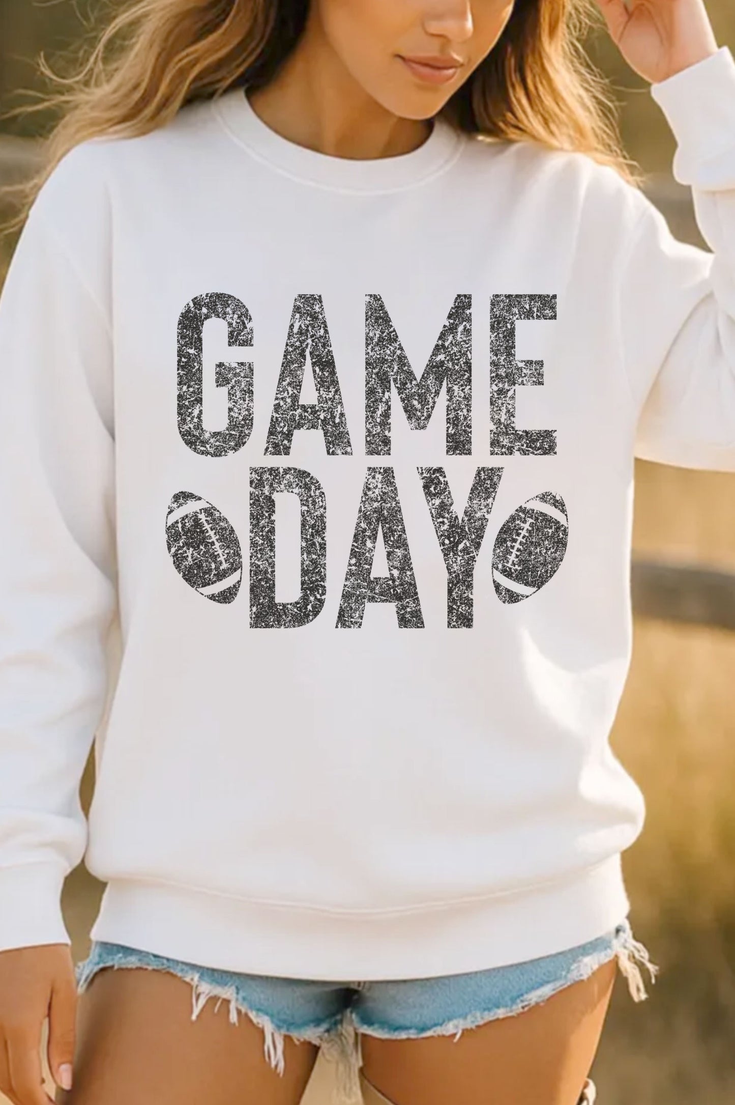 Natural Game Day Football Graphic Brushed Sweatshirts