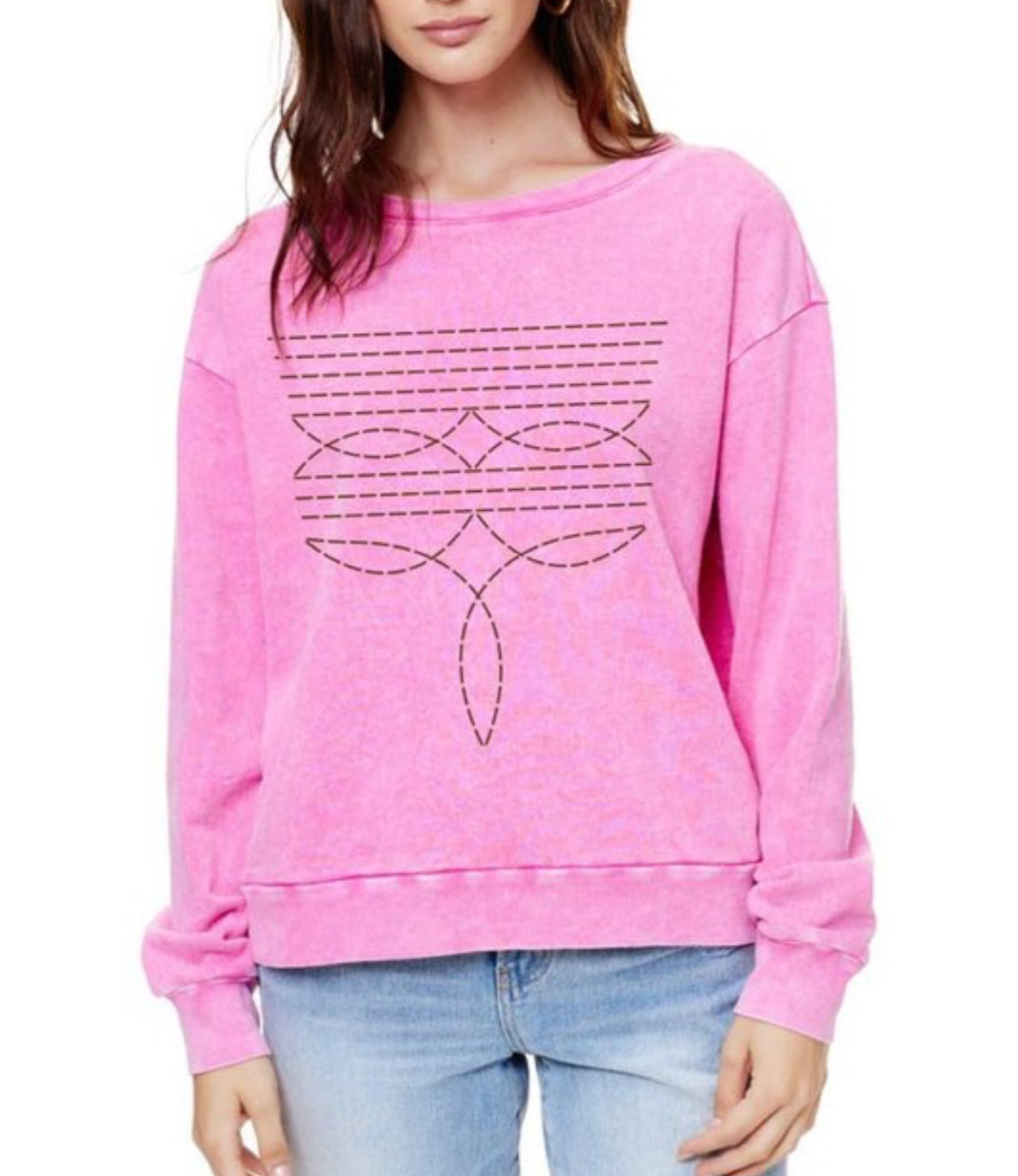 Hot Pink Boot Stitch Sweatshirt