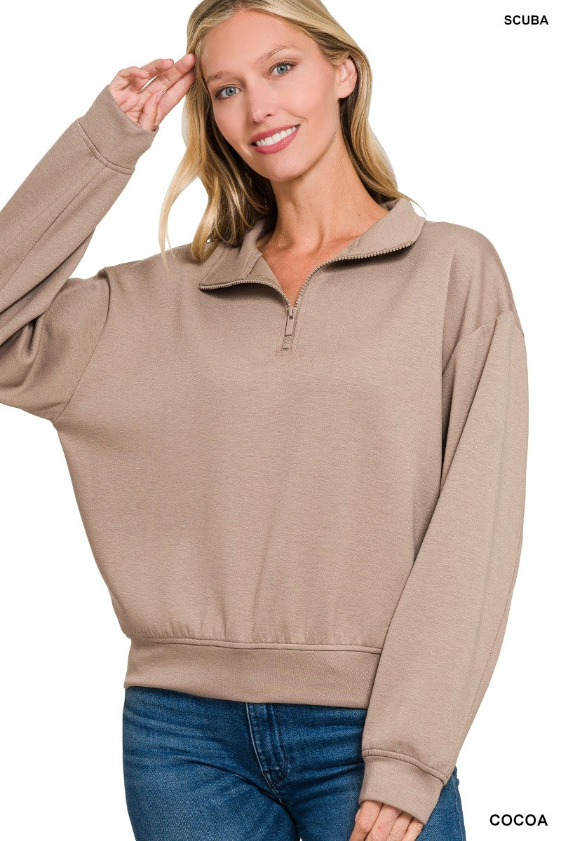 Tan Quarter Zip Scuba Sweatshirt
