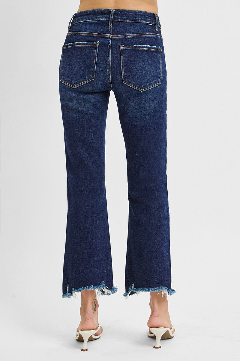 Risen Dark Wash High Rise Crop Straight Slim Jeans