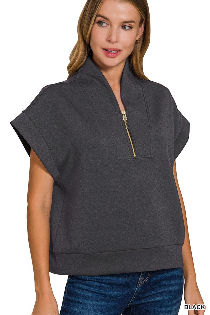 Black Scuba high neck half zip Top