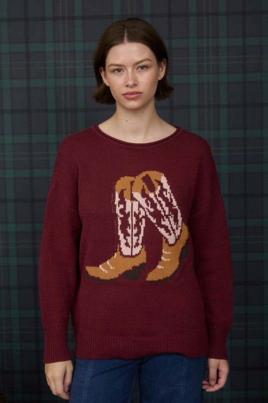 Burgundy Boot Knit Sweater