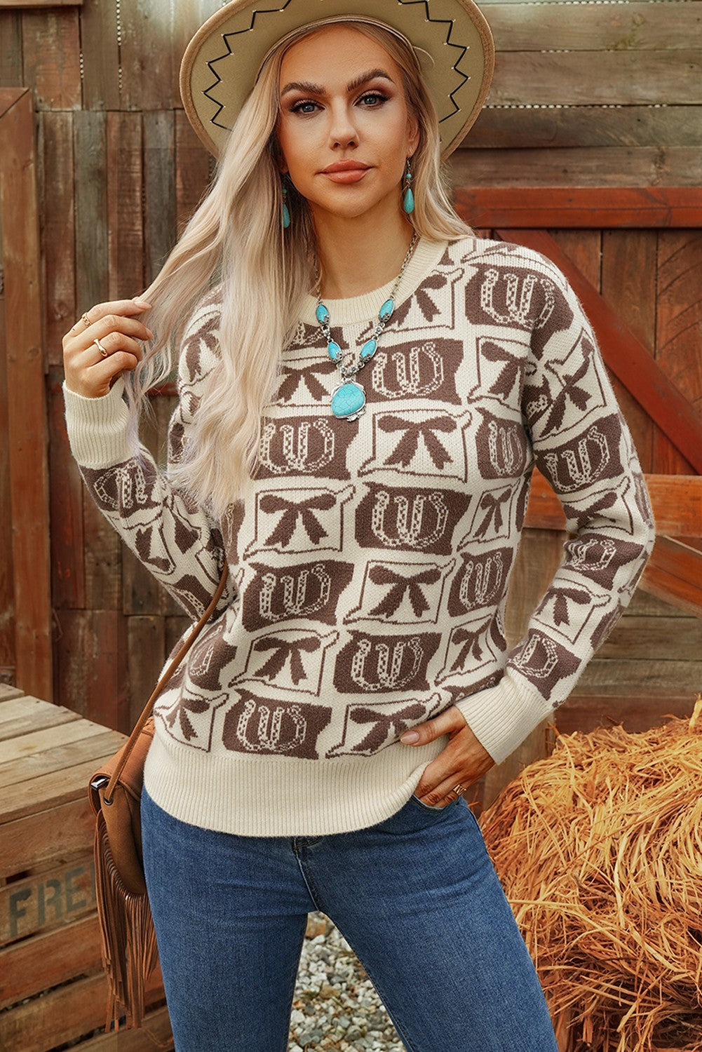 Western Plaid Cowgirl Check Cozy Sweater