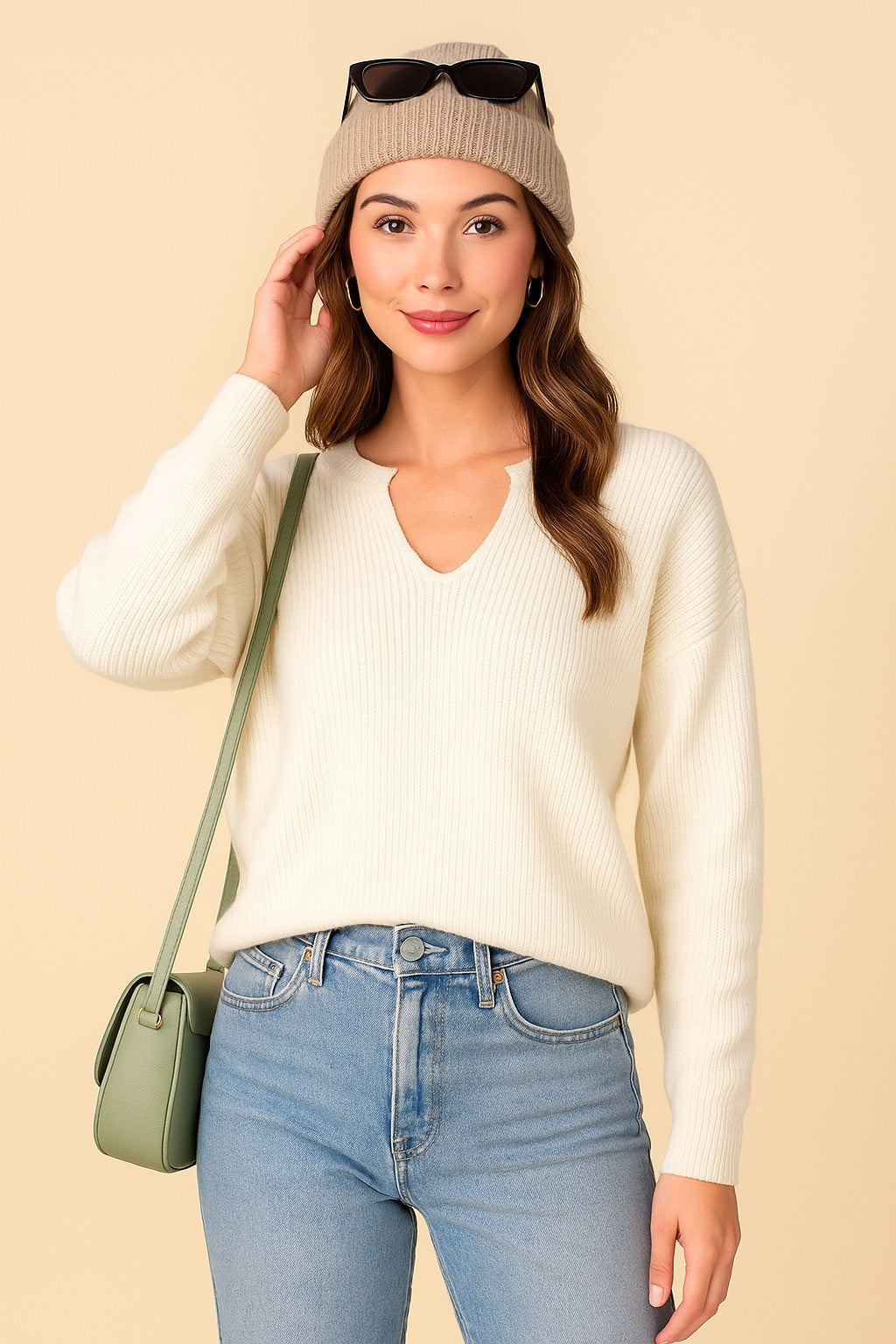 Ivory Cozy V-neck Sweater