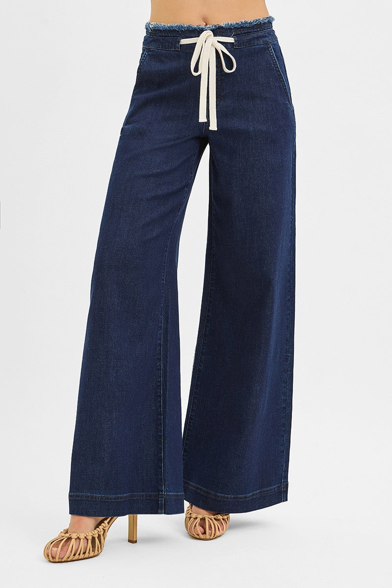 Risen Wide Leg Drawstring Denim