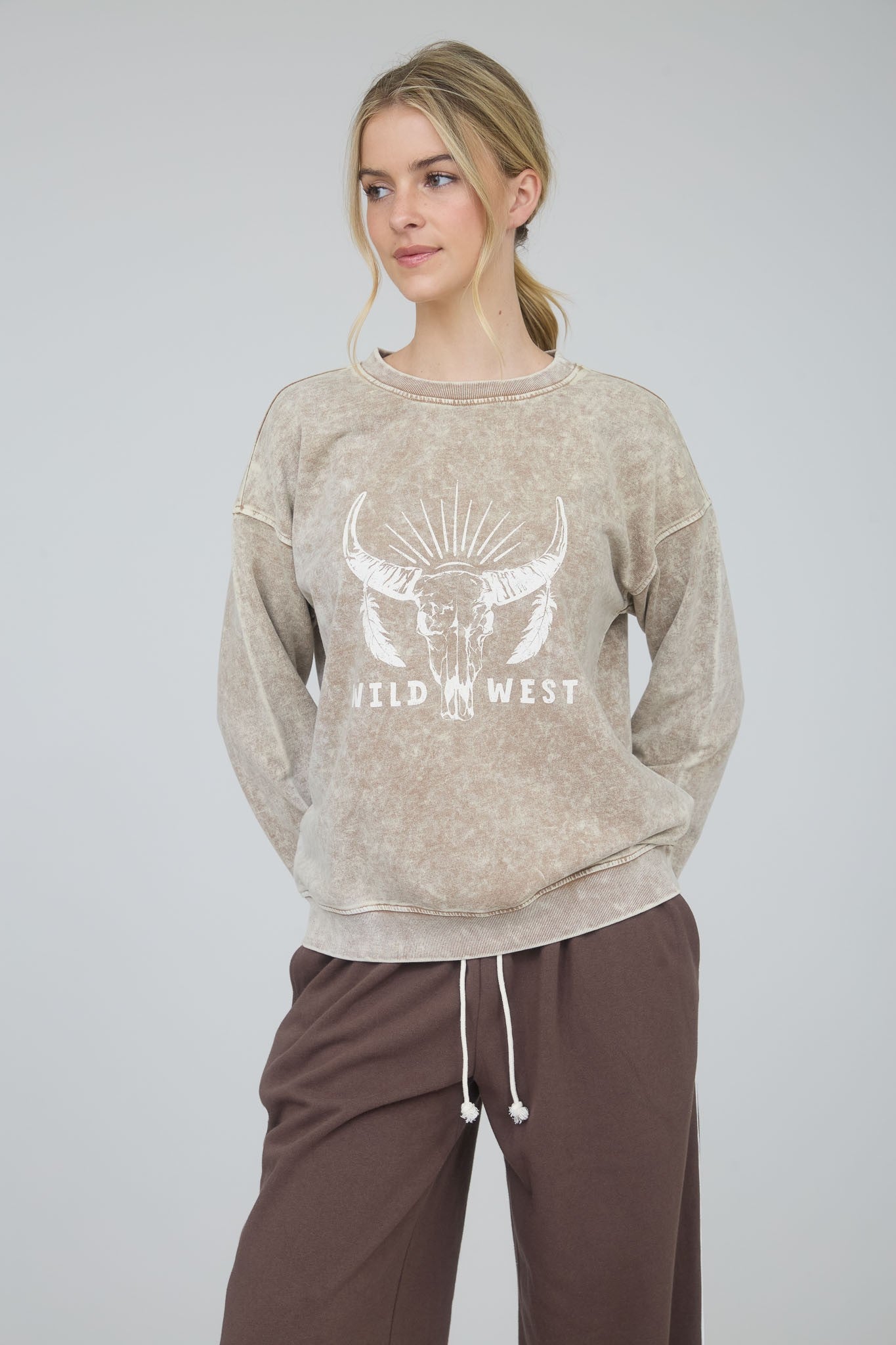 Tan Wild West Graphic Long Sleeve Top