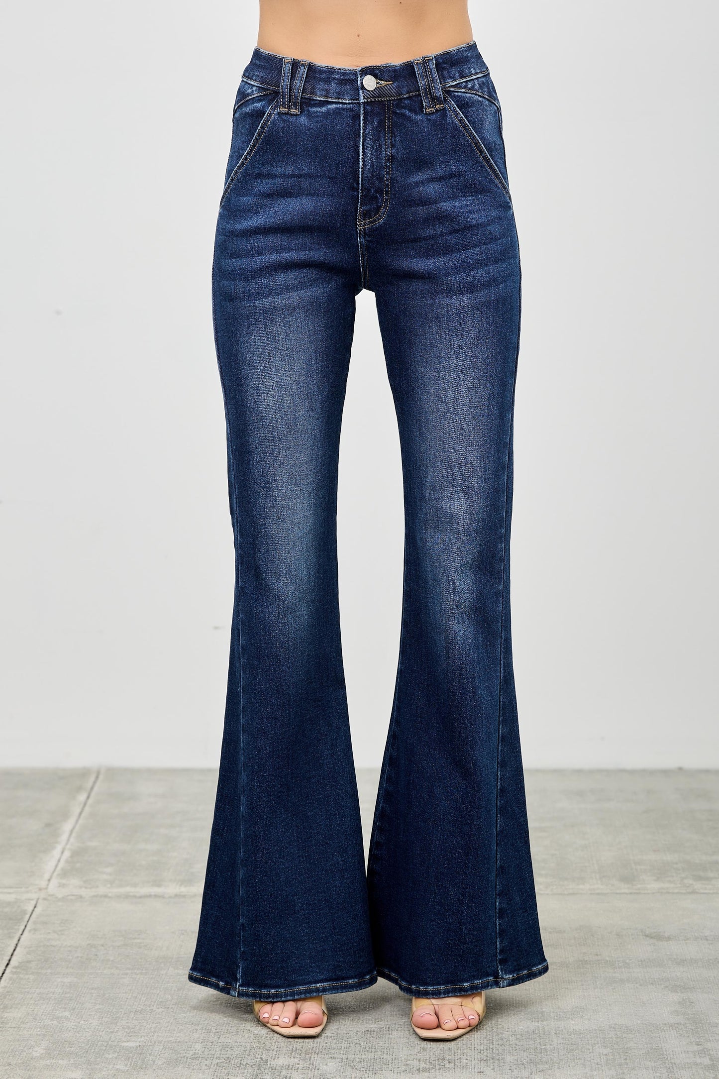 Saige Dark Wash High Rise Flare Trouser