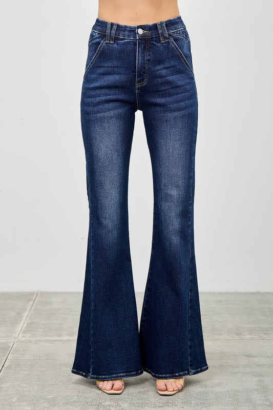 Saige Dark Wash High Rise Flare Trouser