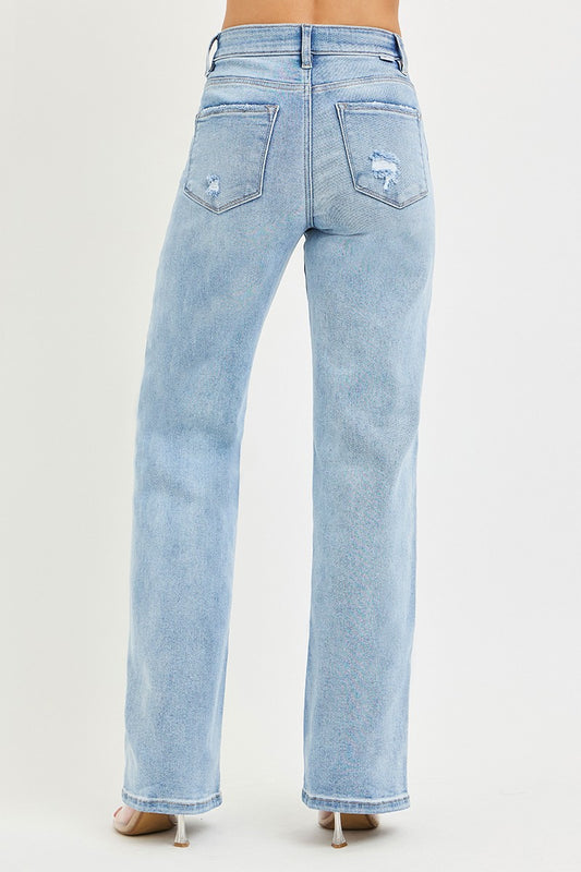 Risen Light Wash Tummy Control E-band High Rise Wide Leg Jeans