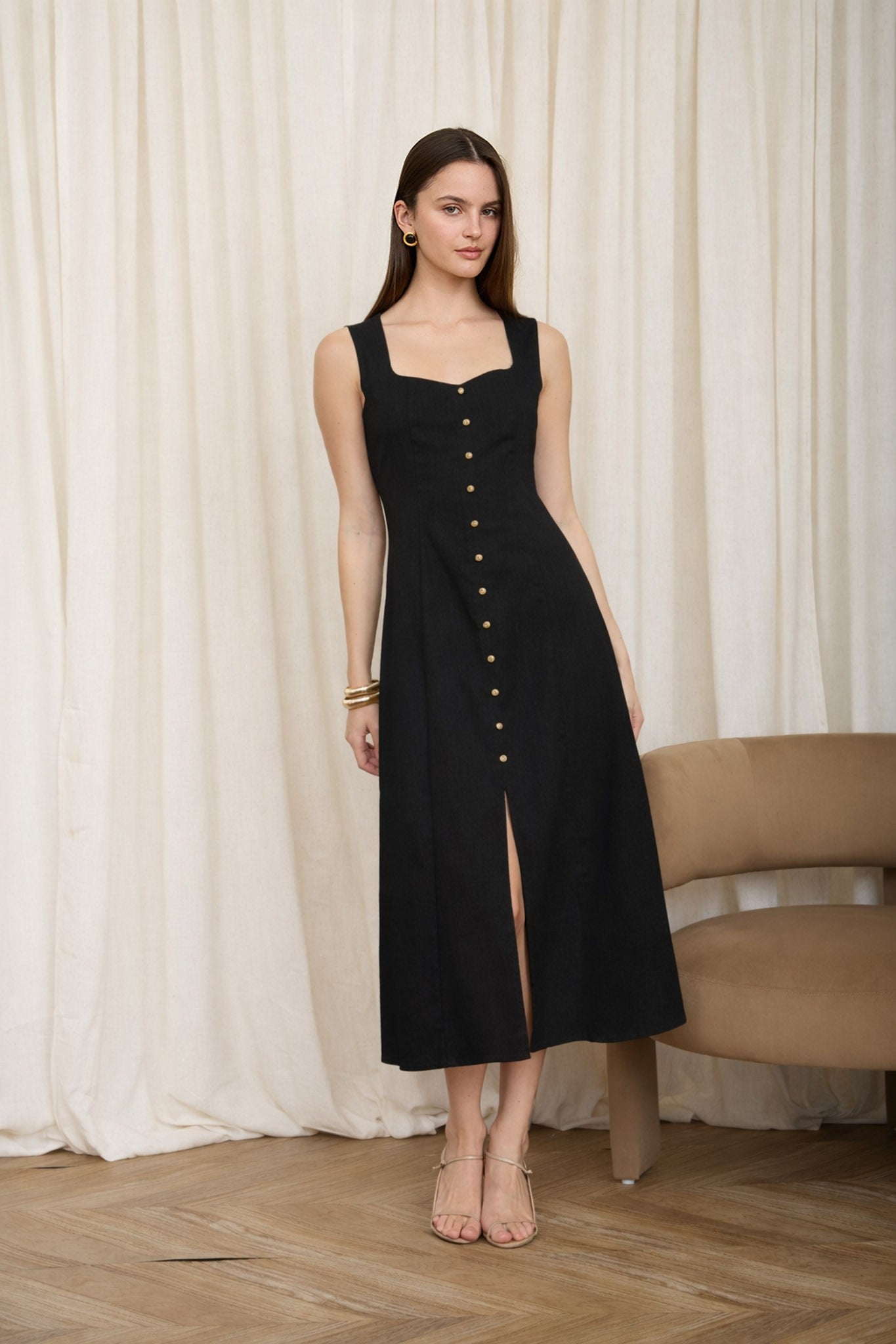 button front black midi dress Down Sleeveless Split Hem Linen Midi length Long sleeves Msgm Flared Tulle T-shirt Size:4T Ramadan Abaya
