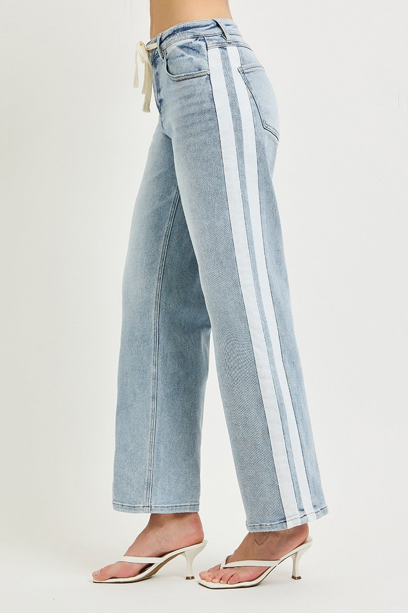 Risen Slouchy Baggy Waistband Drawstring And Side Contrast Stripe