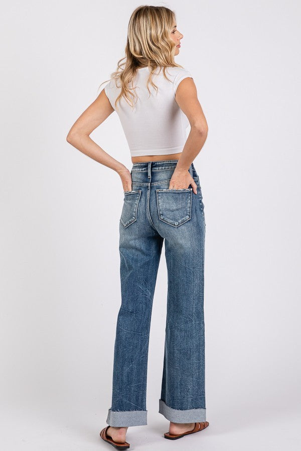 Petra High Rise Stretch Slim Wide Leg W/ Cuffed Hem Jean