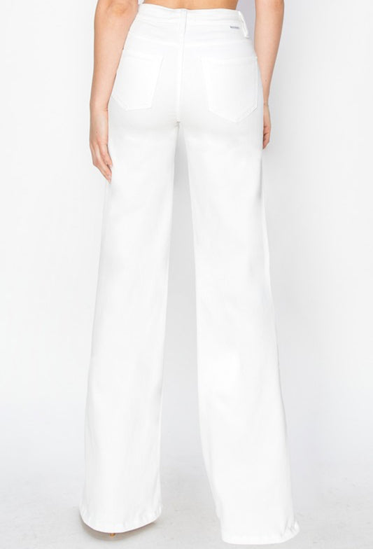 Risen White Tummy Control High Rise Wide Leg Denim