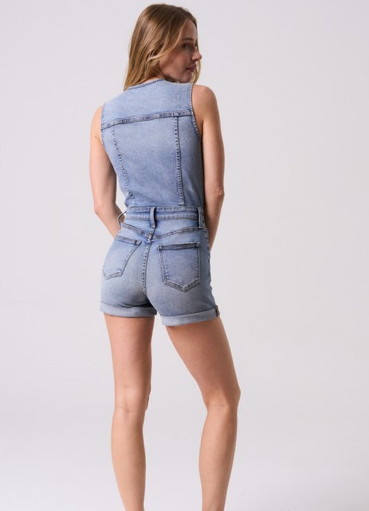 Sleeveless Denim Shorts Romper