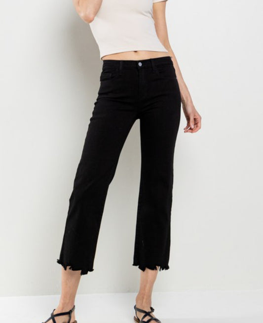 SALE! Black Mid Rise Cropped Straight Leg Denim