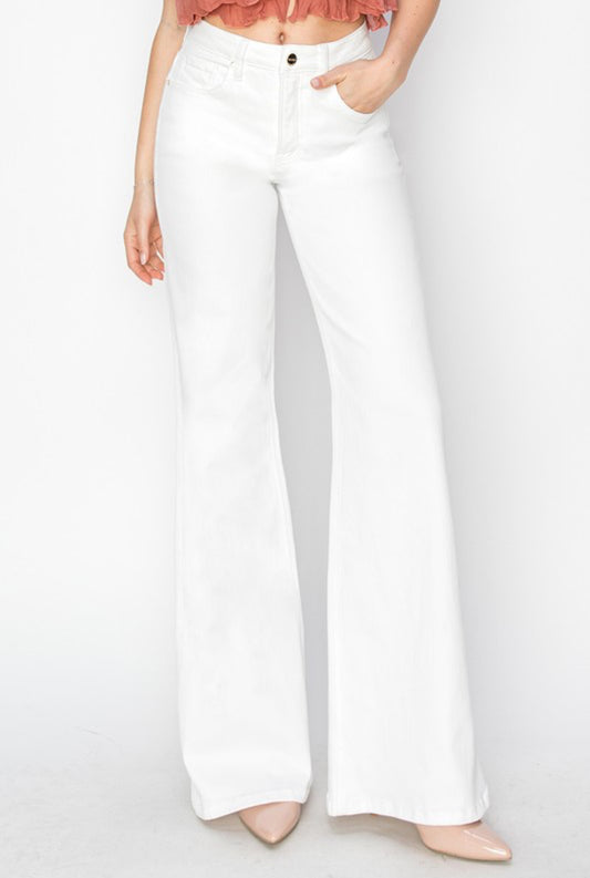 Risen White Tummy Control High Rise Wide Leg Denim
