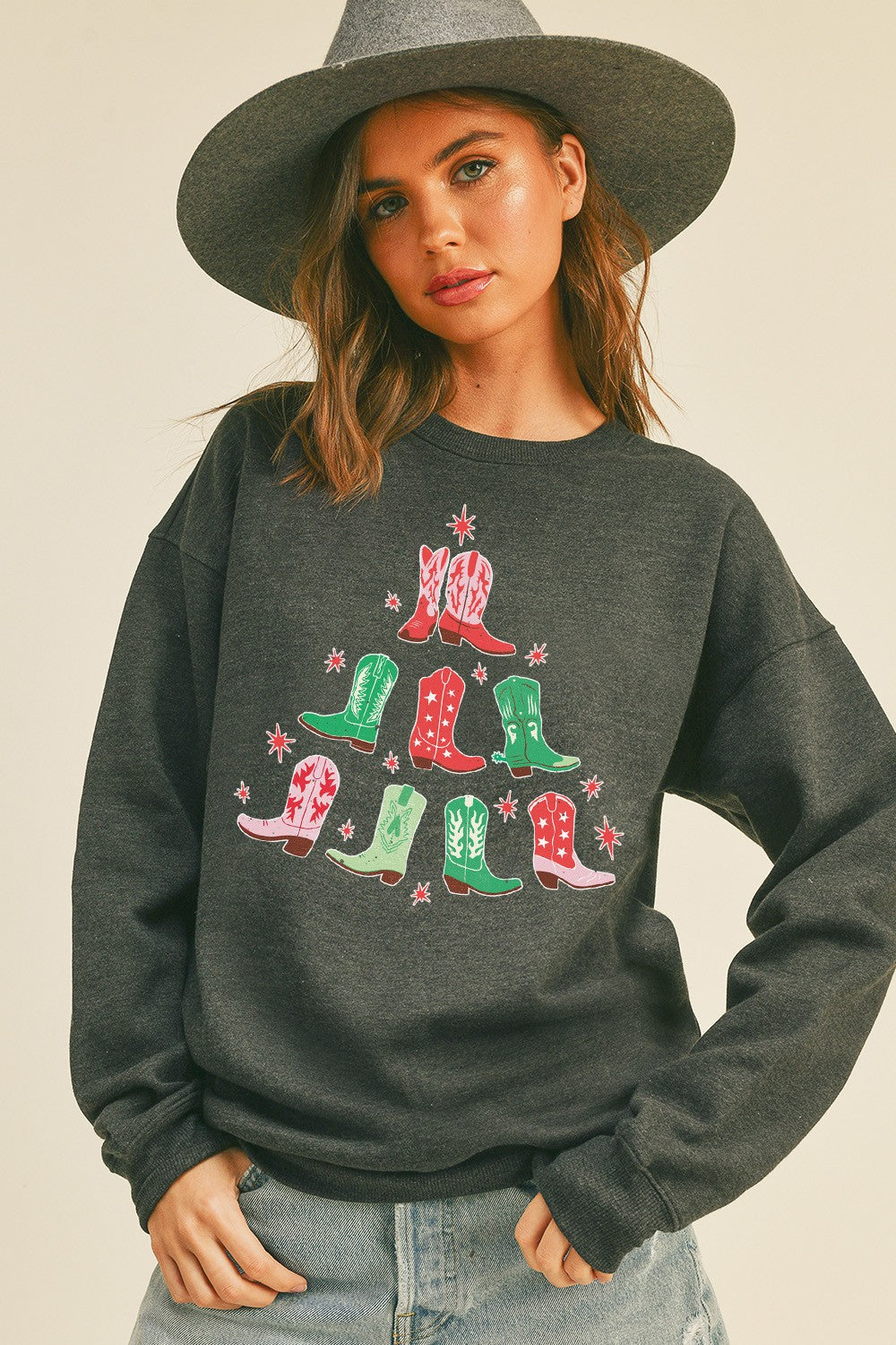 Cowboy Boots Christmas Tree Graphic Sweatshirt