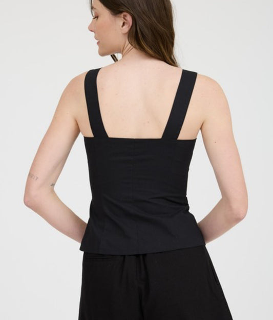 Black Square Sleeveless Button Down Blouse