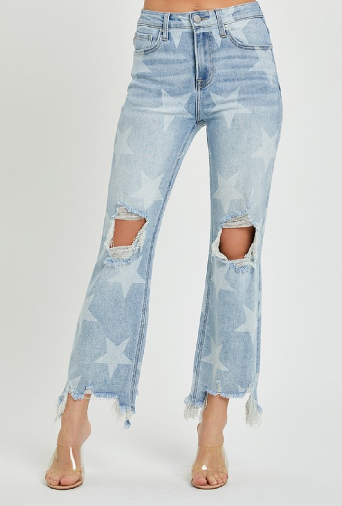 Risen High Rise Star Print Cropped Jeans