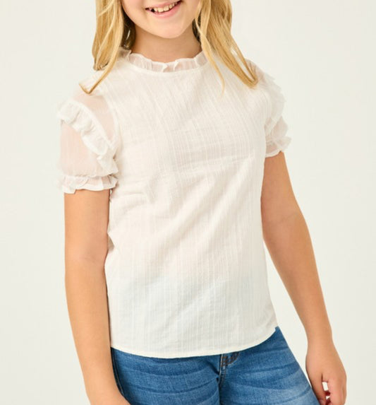 Girls Ivory Ruffle Sleeve Top