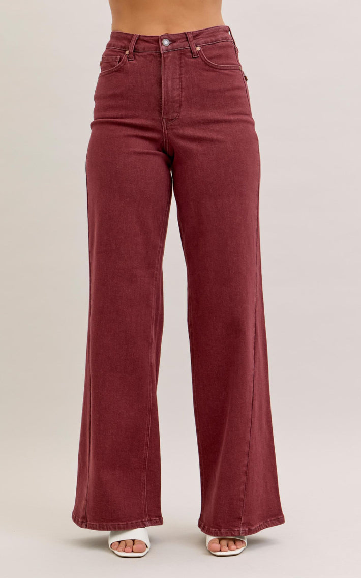 Judy Blue Burgundy Twisted Seam Wide Leg Denim