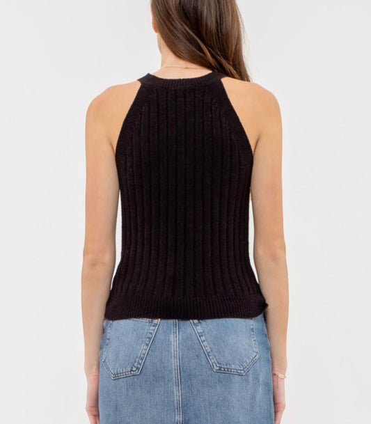 Black Halter Sweater Tank Top