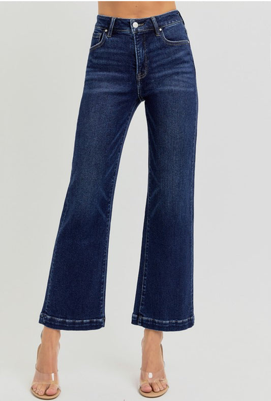 Risen Tummy Control High Rise Crop Wide Leg Denim