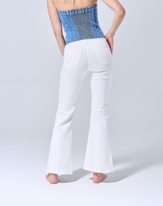 White High Rise Flare w/ Distressed Knee