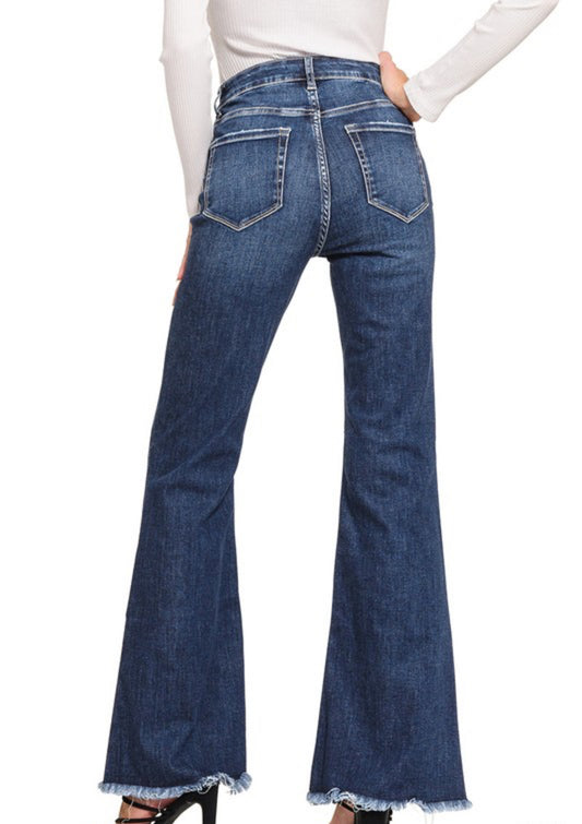 Sale! High Rise Dark Wash Flare Denim by Zenana