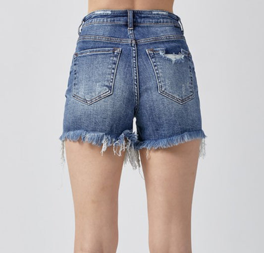 Risen Medium Wash High Rise Distressed Shorts