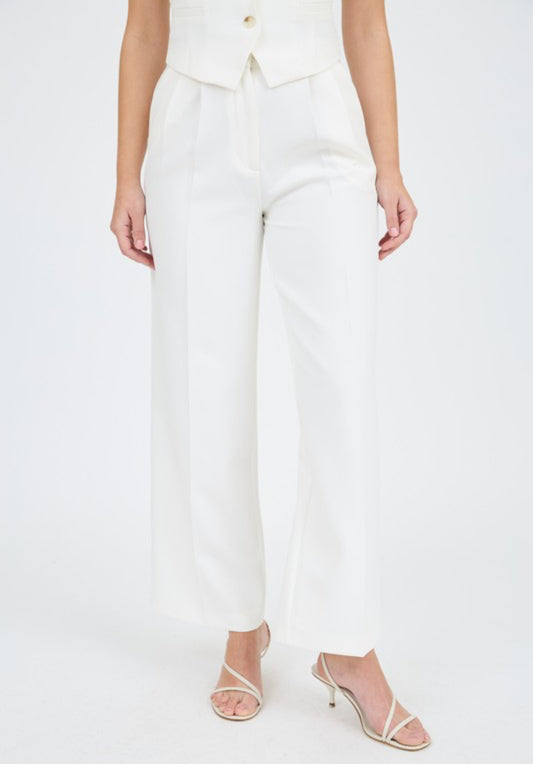 Ivory High Waist Front Pleat Wide Leg Dress Pant