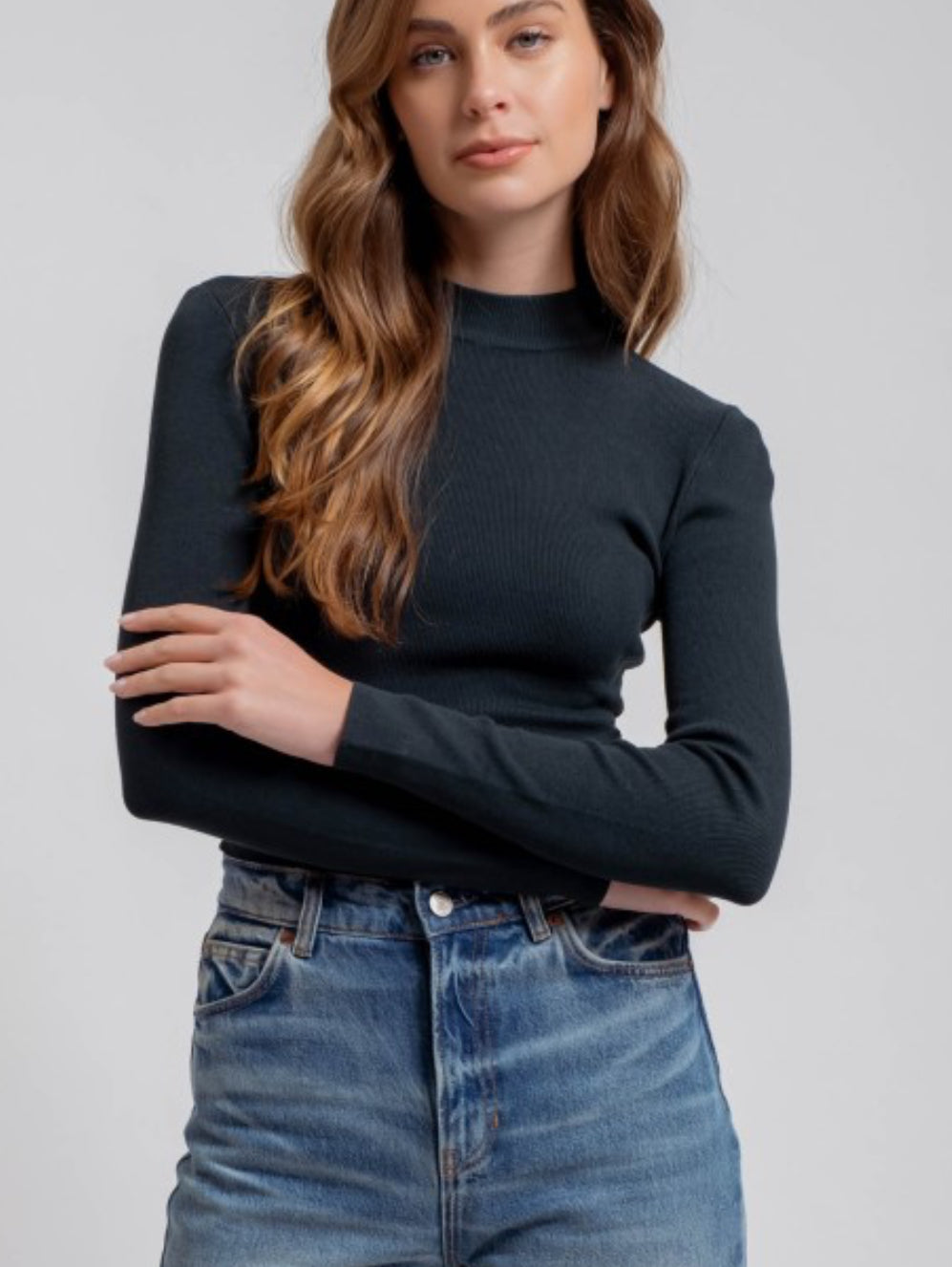 Emerald Green Mock Neck Long Sleeve Top