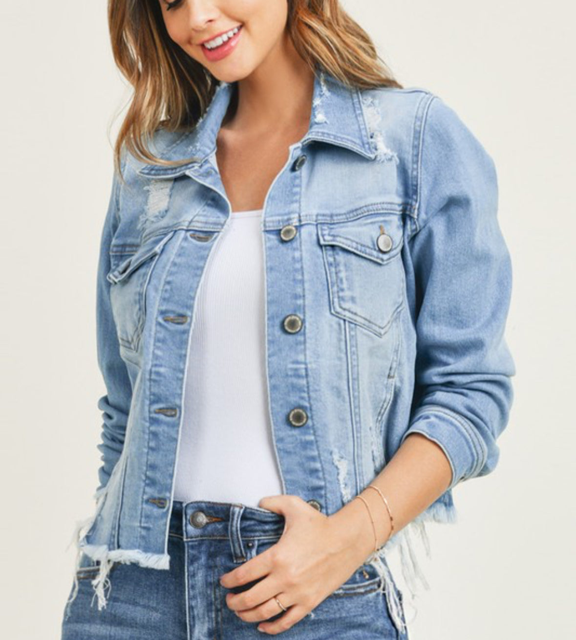 Risen Light Wash Vintage Frayed Denim Jacket