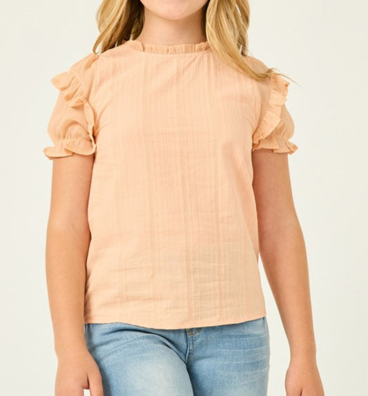 Girls Peach Ruffle Sleeve Top