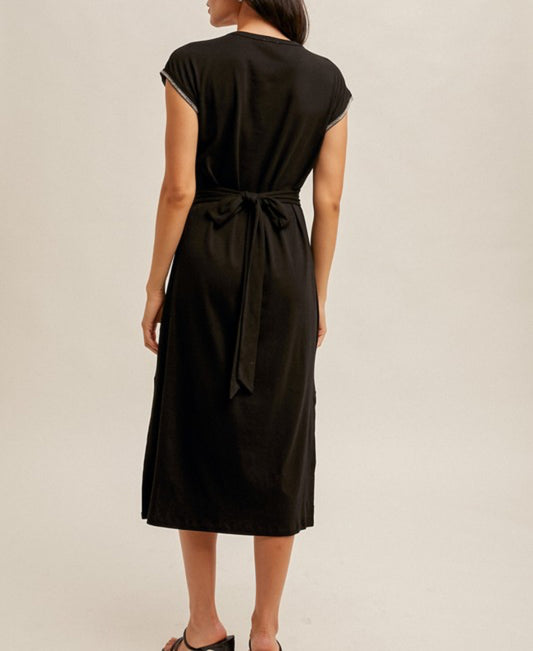 Black Cap Bejeweled Sleeve Dress