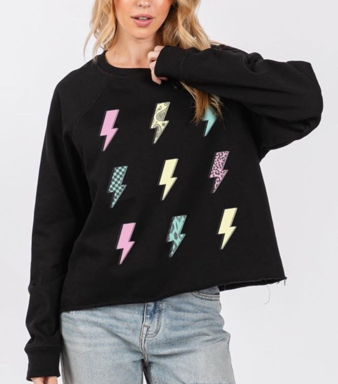 Lightning Bolt Relaxed Fit Raw Hem Sweatshirt