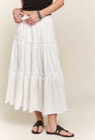 White Rhinestone Tiered Skirt
