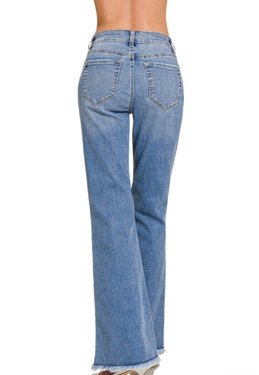 High Rise Light Wash Flare Denim by Zenana