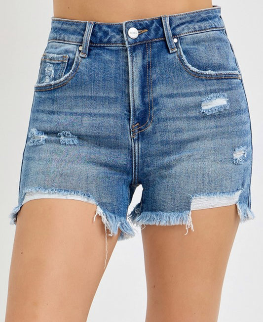 Risen High Rise Front Distressed Shorts