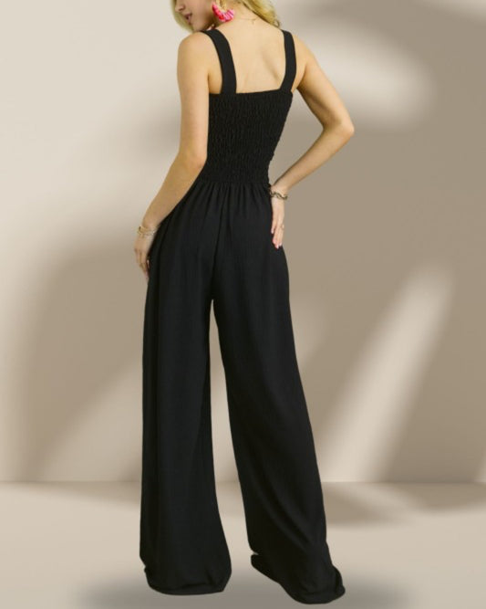 Black Smocking Top Jumpsuit