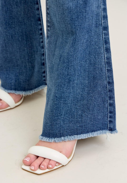 Judy Blue Mid Rise Flare W/ Fray Hem