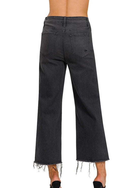 Black High Rise Cropped Jeans