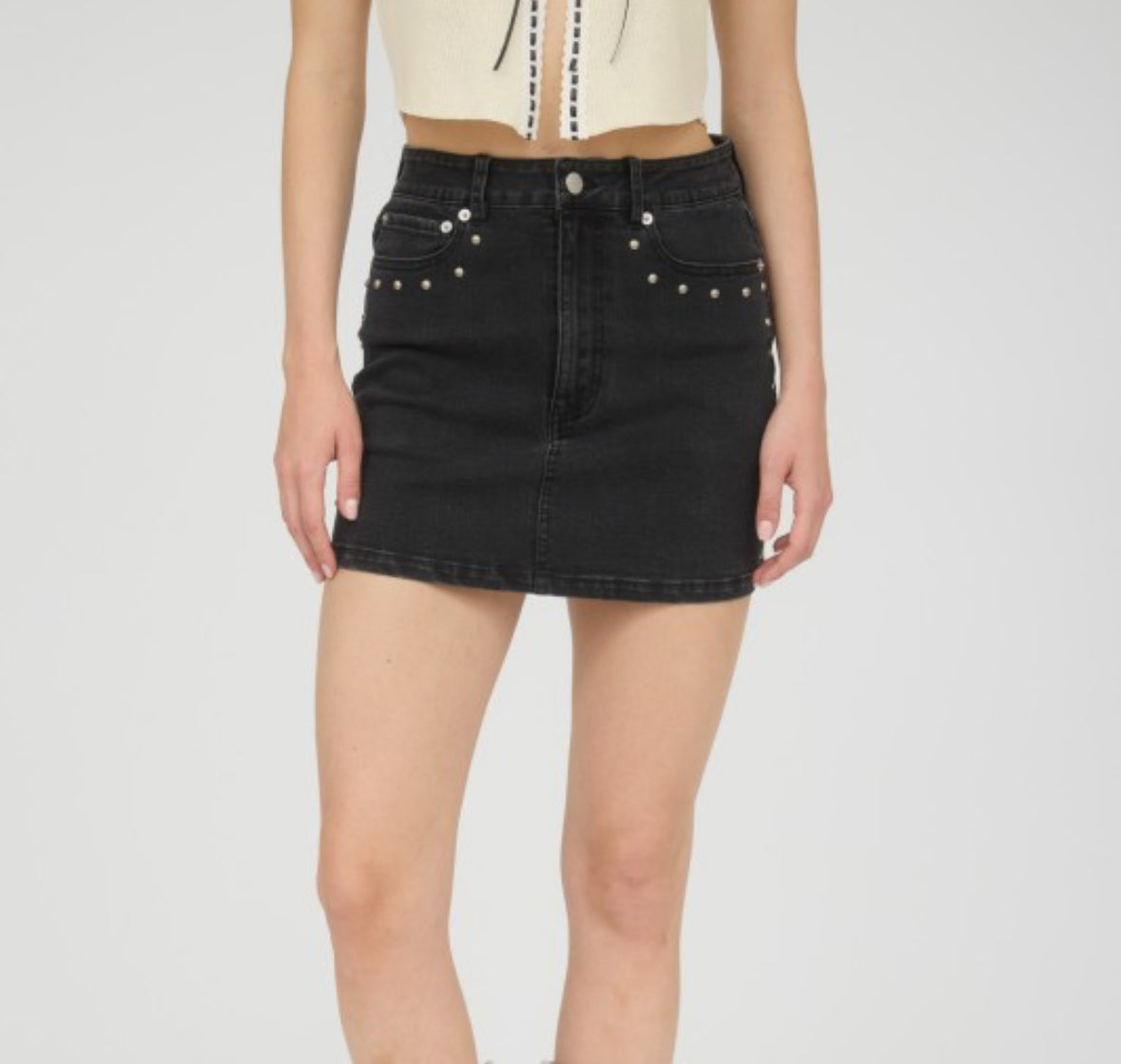 Black Denim Studded Skirt