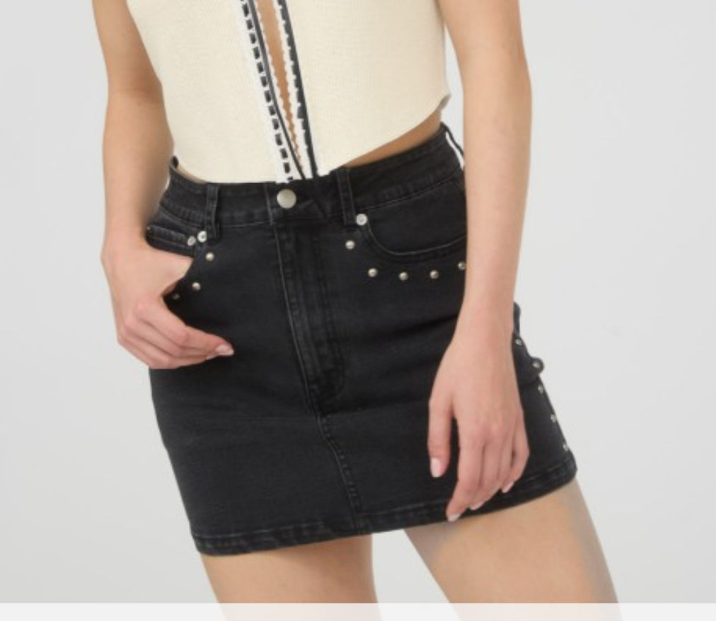 Black Denim Studded Skirt
