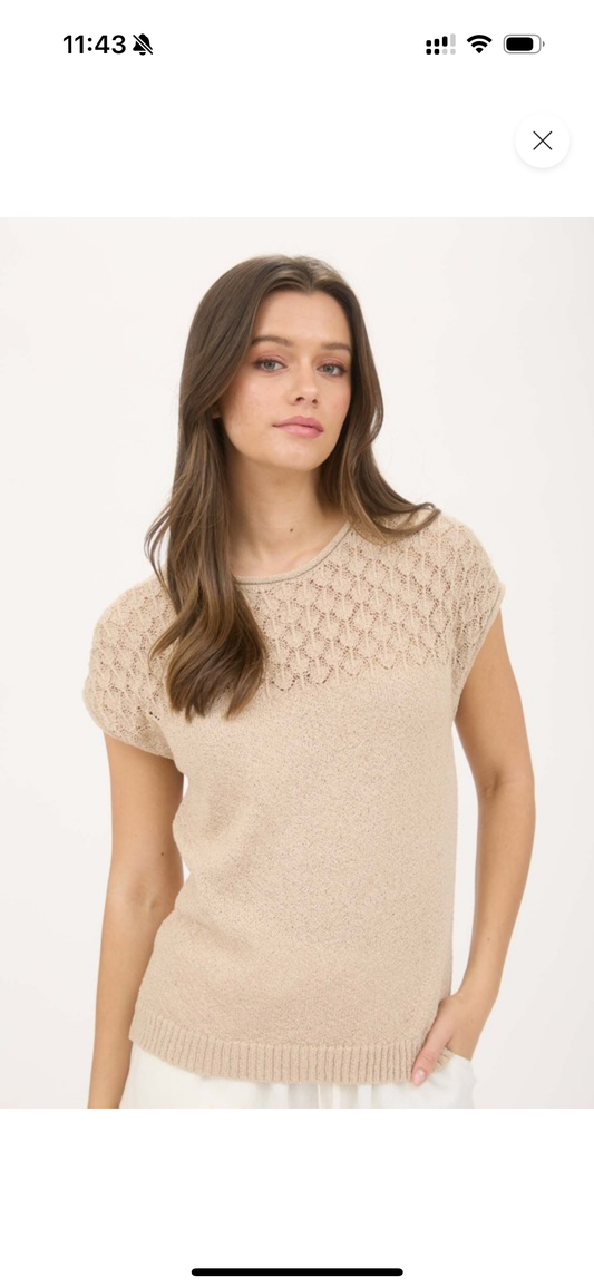 Tan Eyelet Sweater w/ Tie