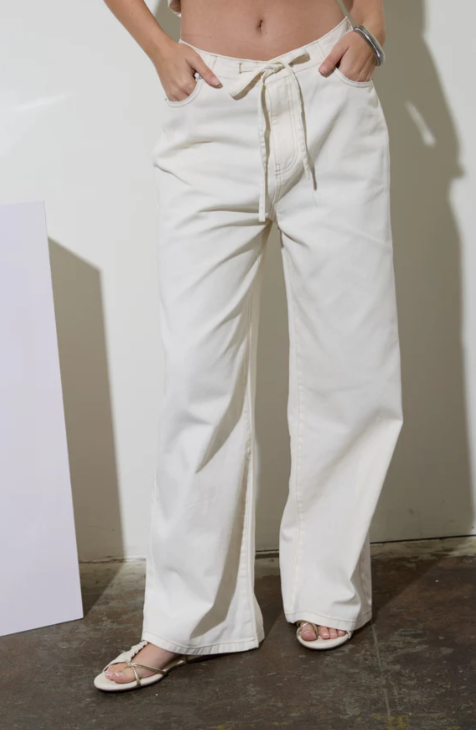 Ivory Drawstring Denim Pants