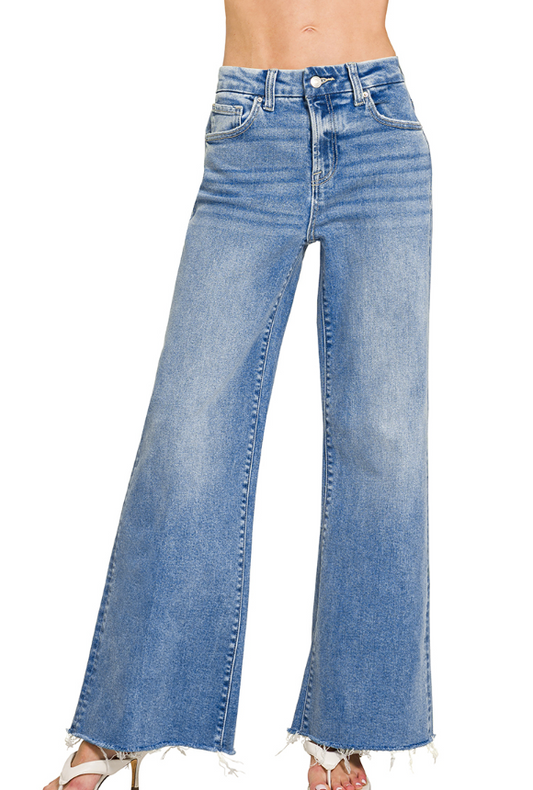 High Rise Wide Leg Denim with Raw Hem