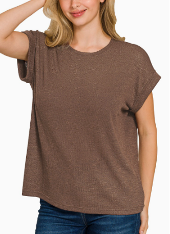 Brown Hacci Rolled Sleeve Relaxed Tee